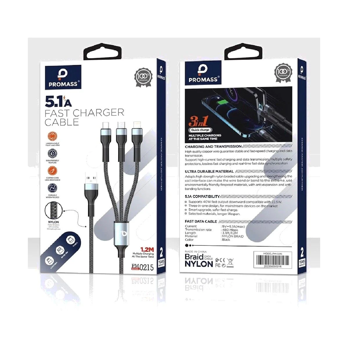 كابل شحن - PROMASS Lightning 5.1A – PM0215